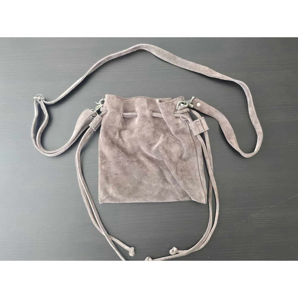 Free People Billie Suede Drawstring Crossbody Bag Purse Neutral Gray BOHO